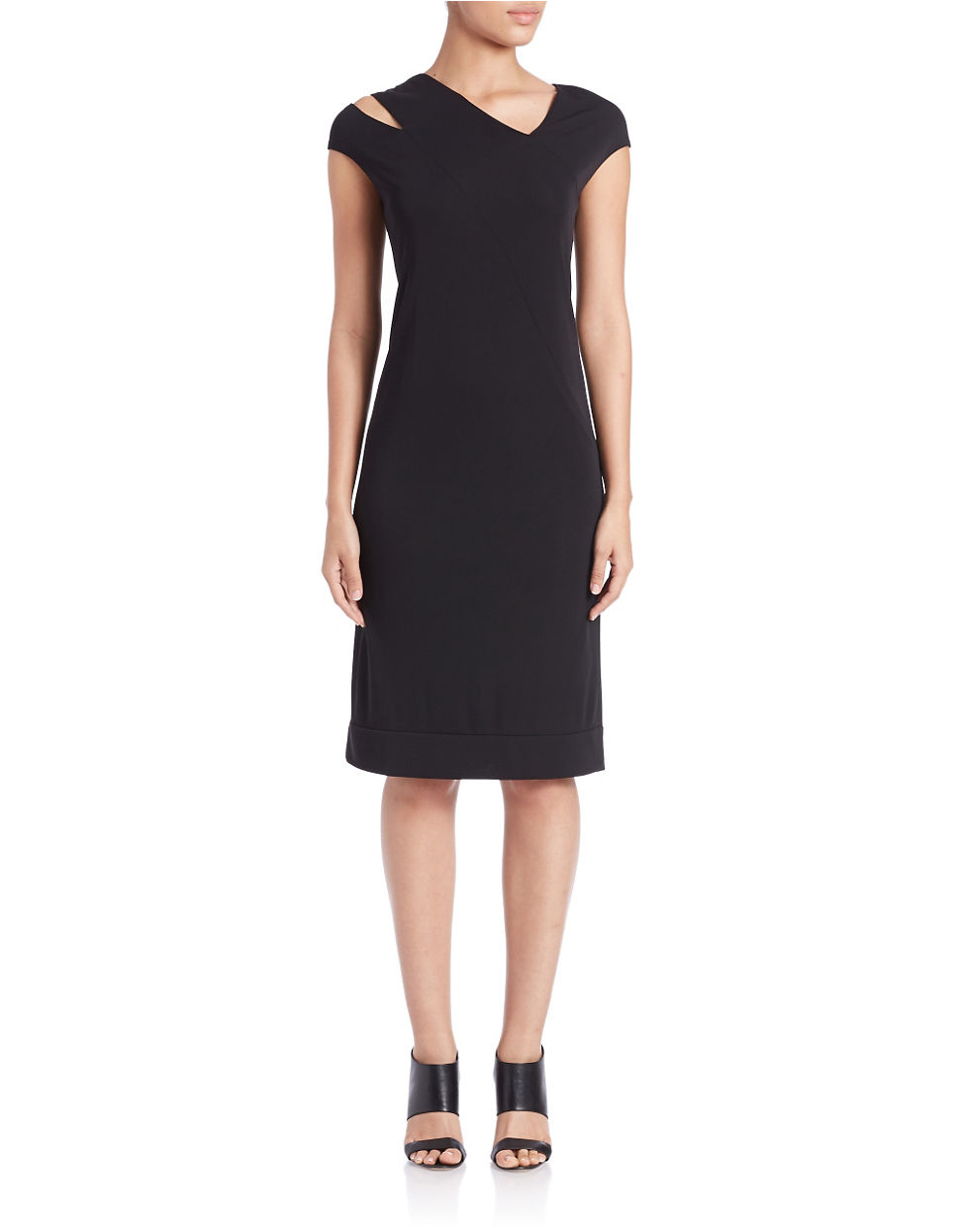 Fold Over Cutout Shoulder Sheath Dress