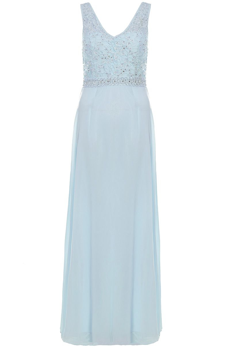 Lyst - Quiz Pale Blue Chiffon V Neck Maxi Dress in Blue