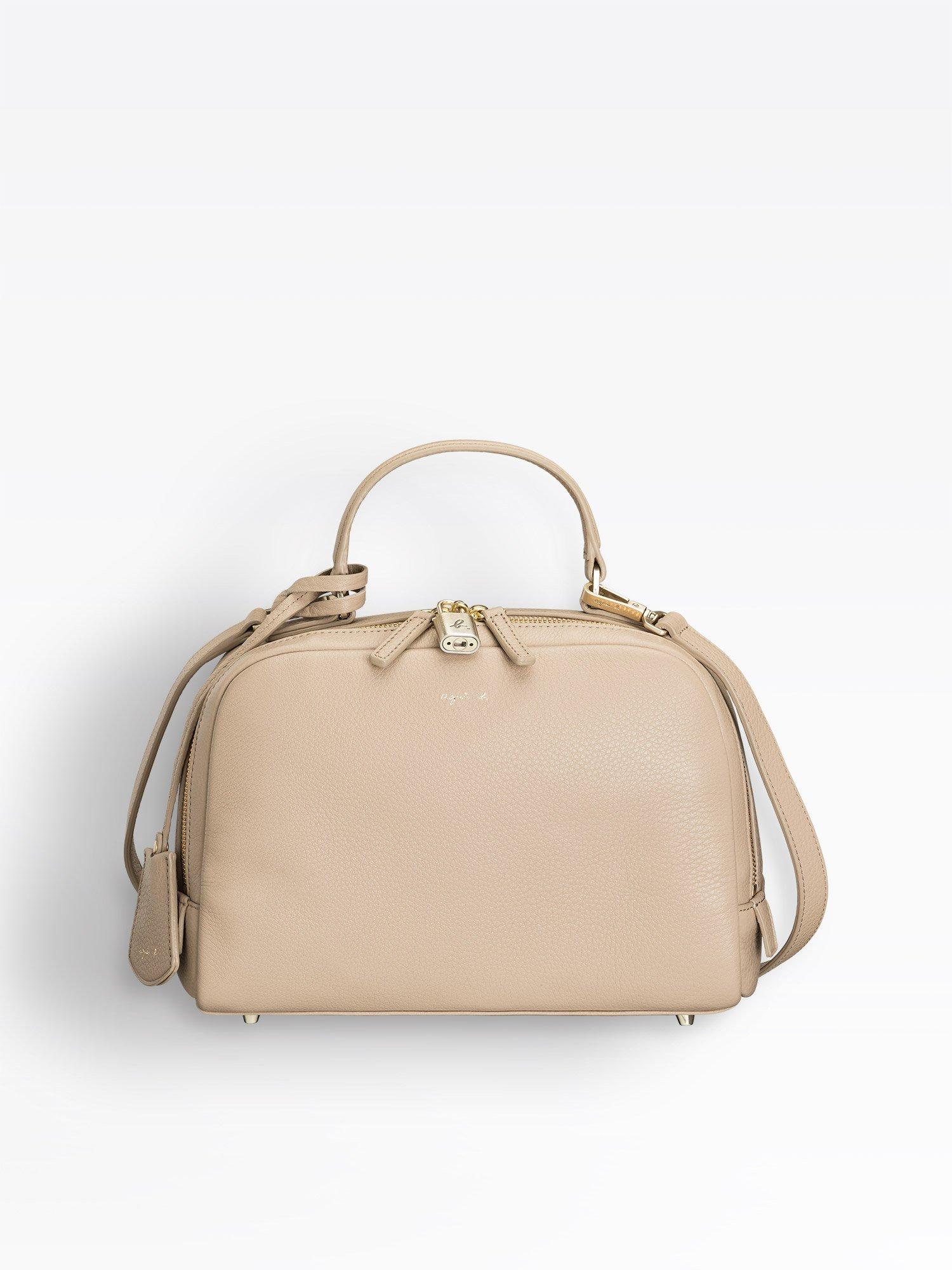Agnès B Beige Leather Handbag With Padlock In Brown Lyst