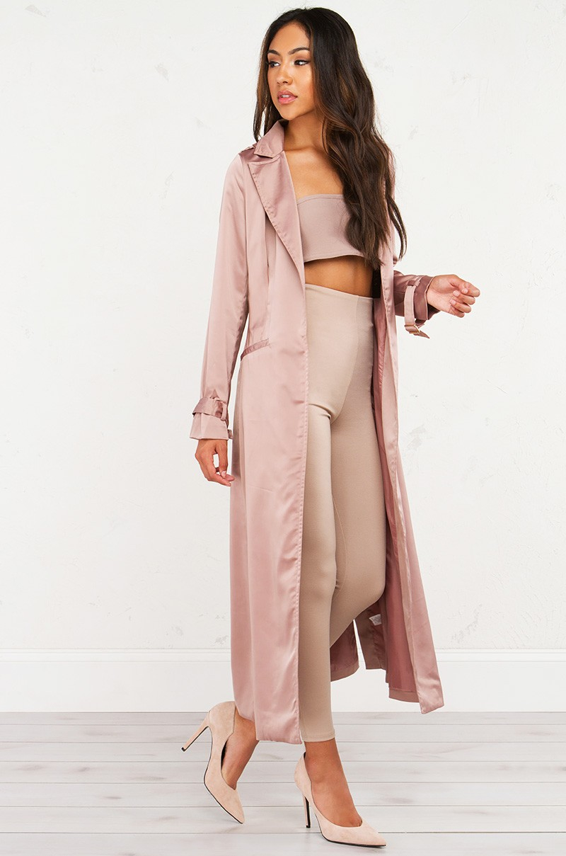 Akira Leave Me Lonely Open Satin Trench Coat in Pink | Lyst