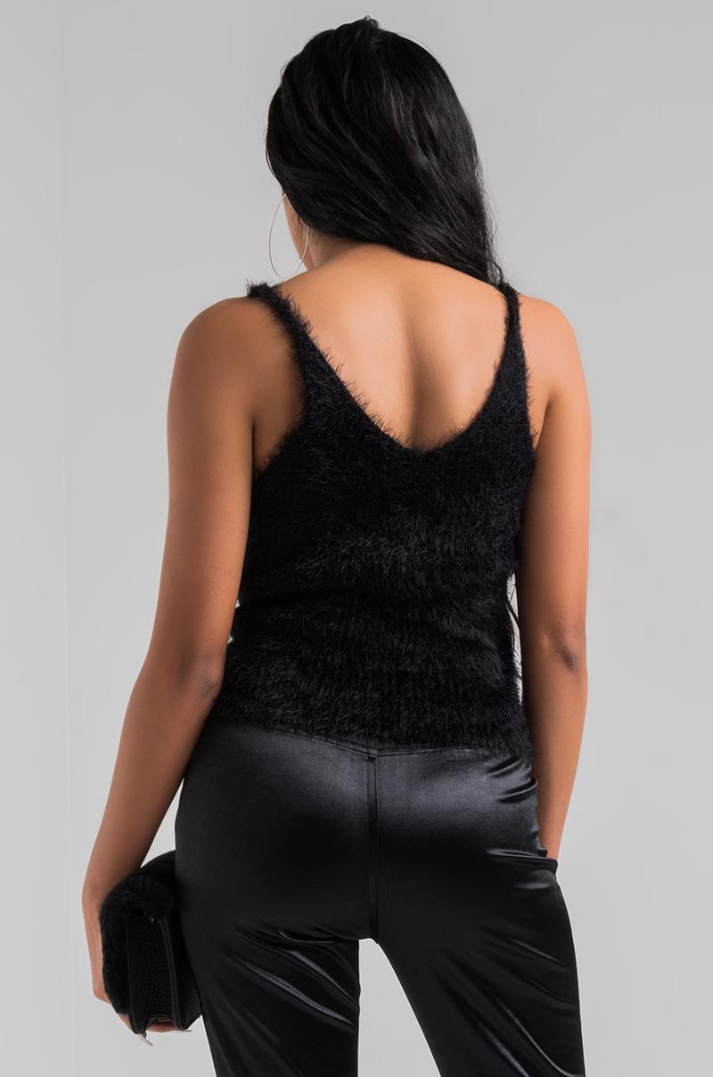 black fuzzy crop top