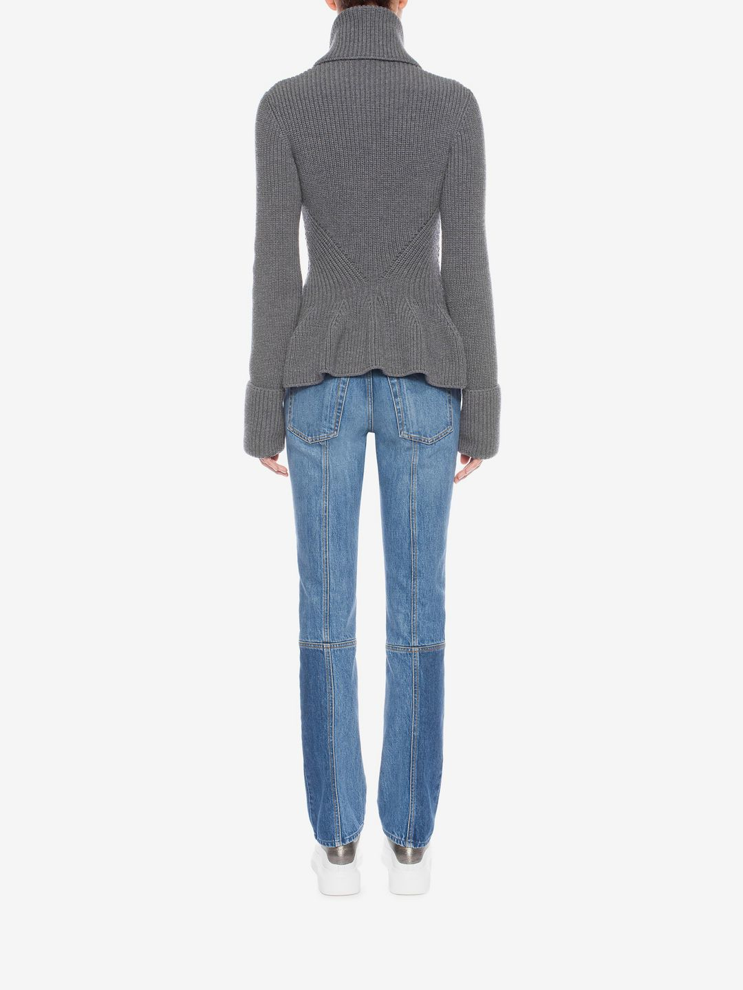 Alexander mcqueen Knitted Peplum Jacket in Gray Lyst