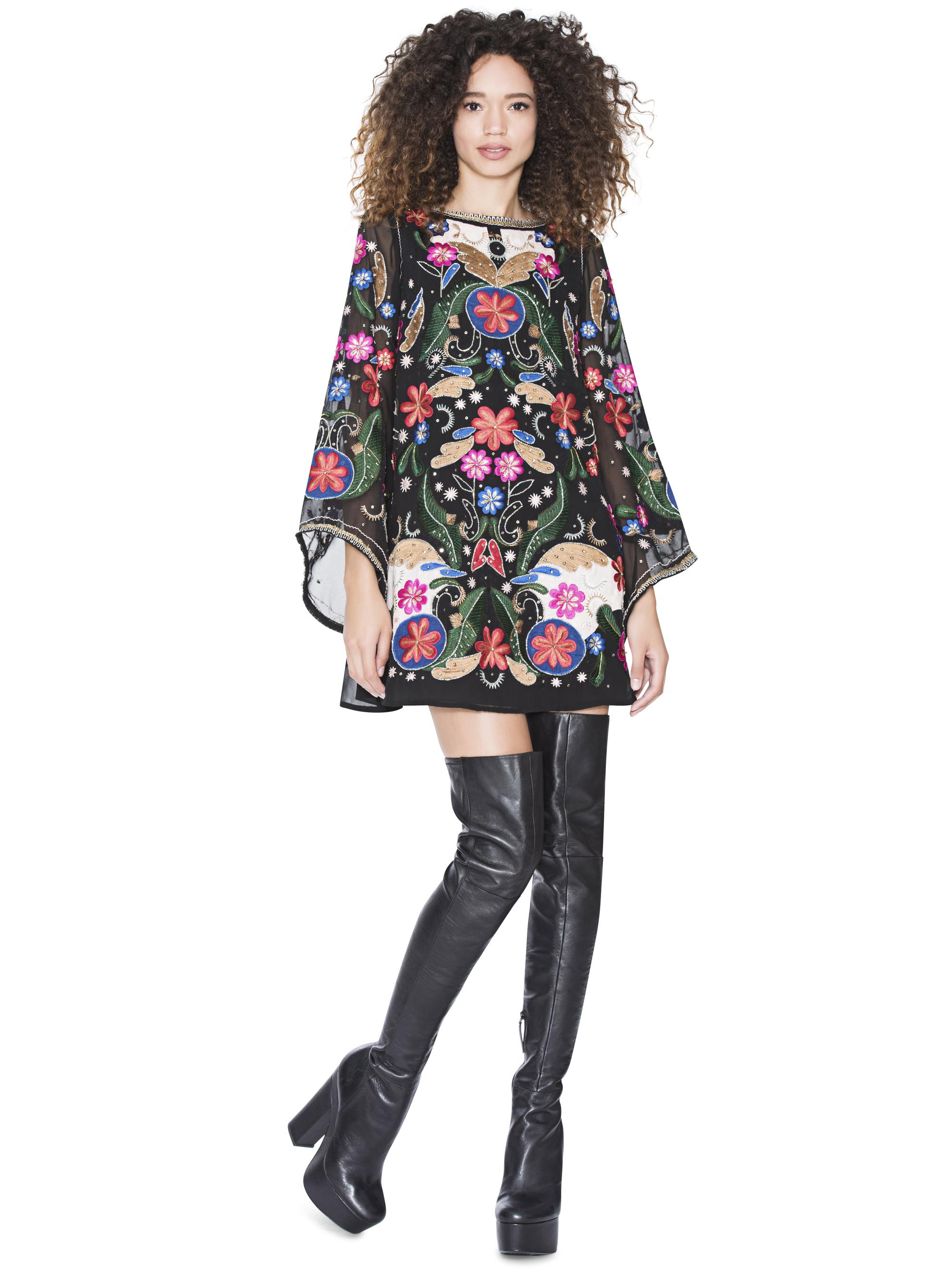 Lyst Alice Olivia Eleonora Poet Sleeve Flare Dress In Black Gallery
