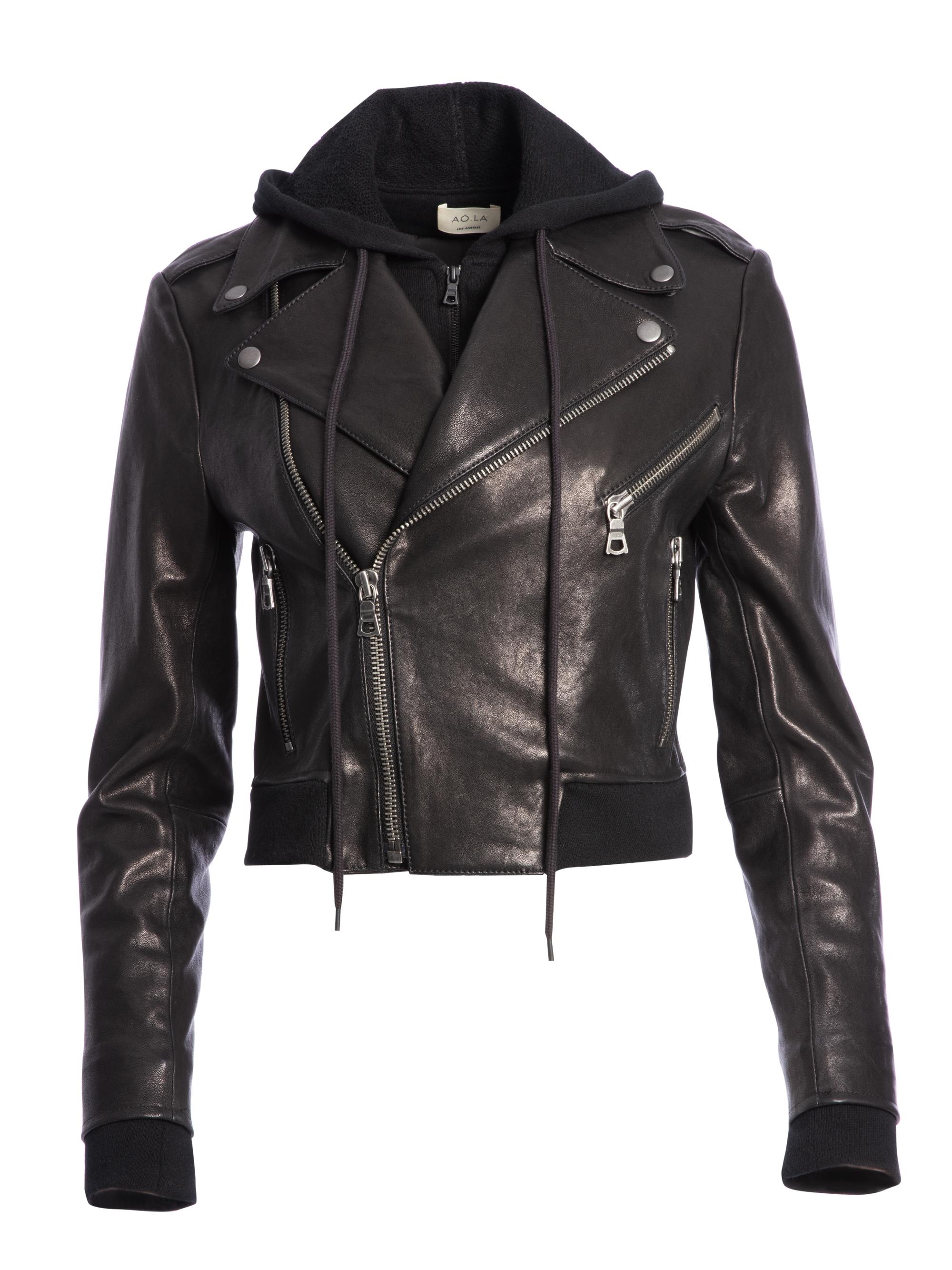 Alice + Olivia Avril Hoodie Leather Jacket in Black - Lyst