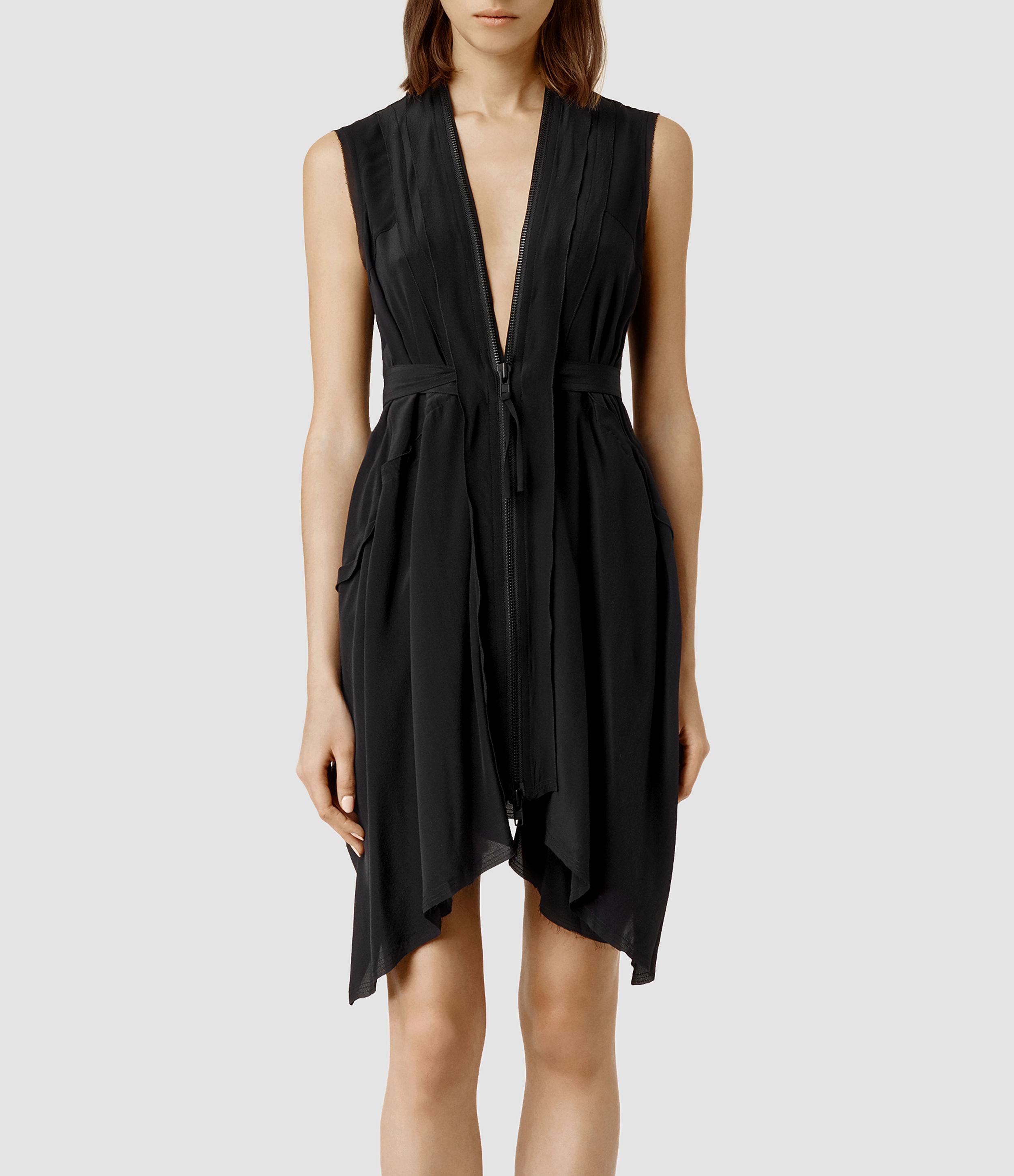 Allsaints Lewis Lew Silk Dress in Black | Lyst