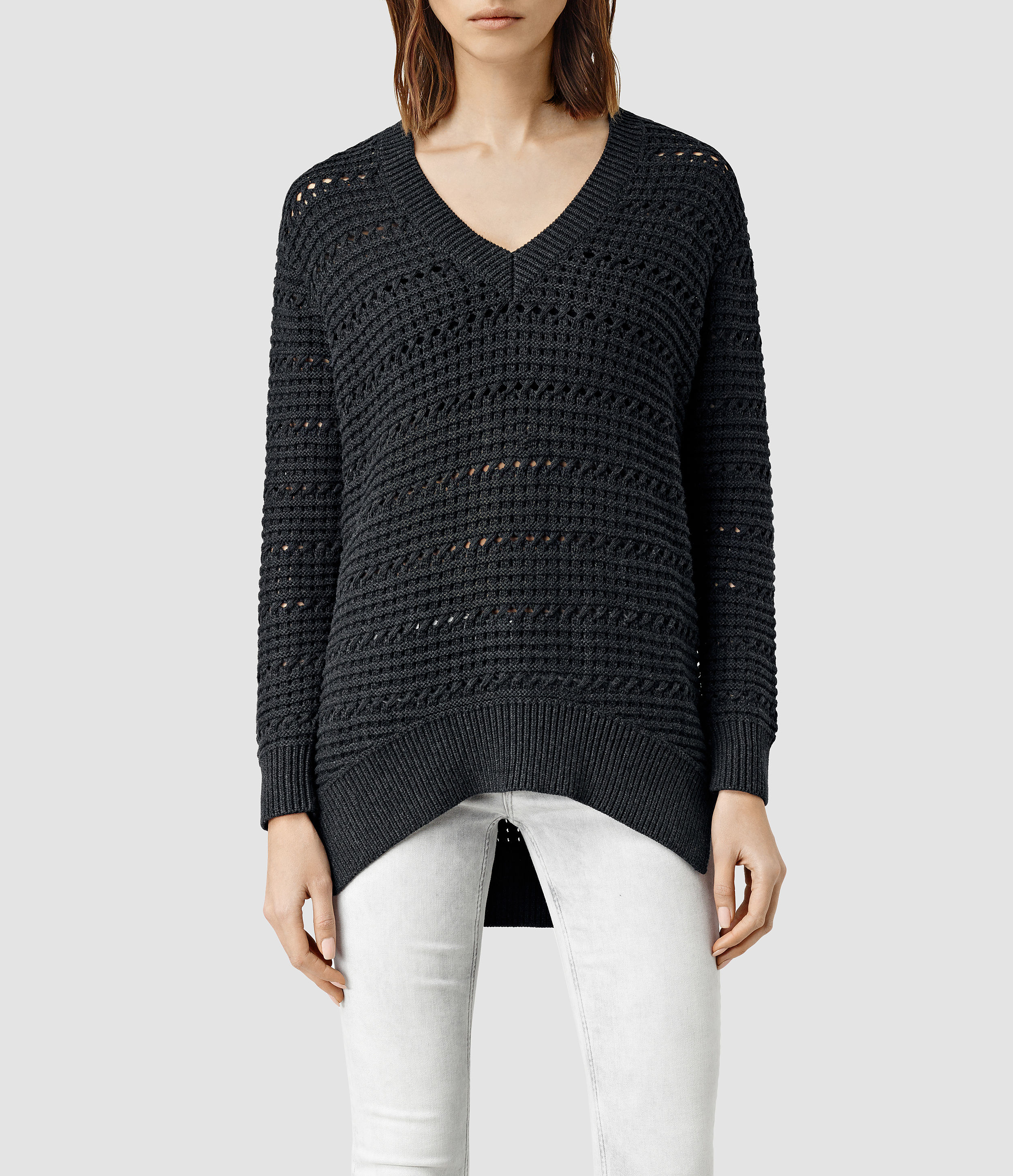 AllSaints Lota V Neck Sweater Usa Usa in Black - Lyst