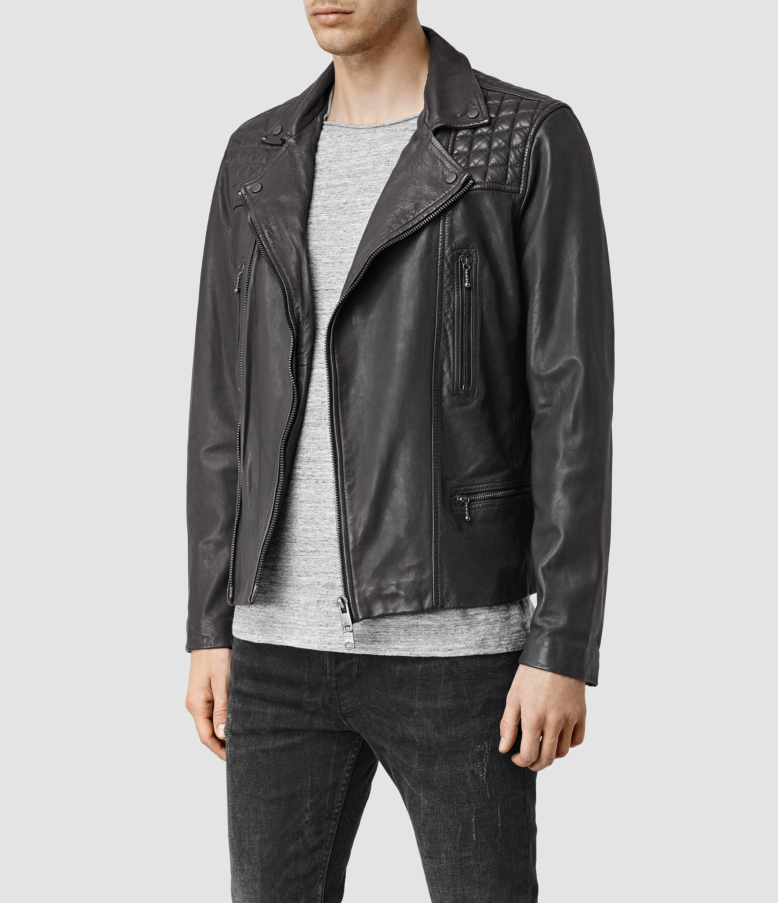Allsaints Rowley Leather Biker Jacket Usa In Black For Men Lyst Gallery