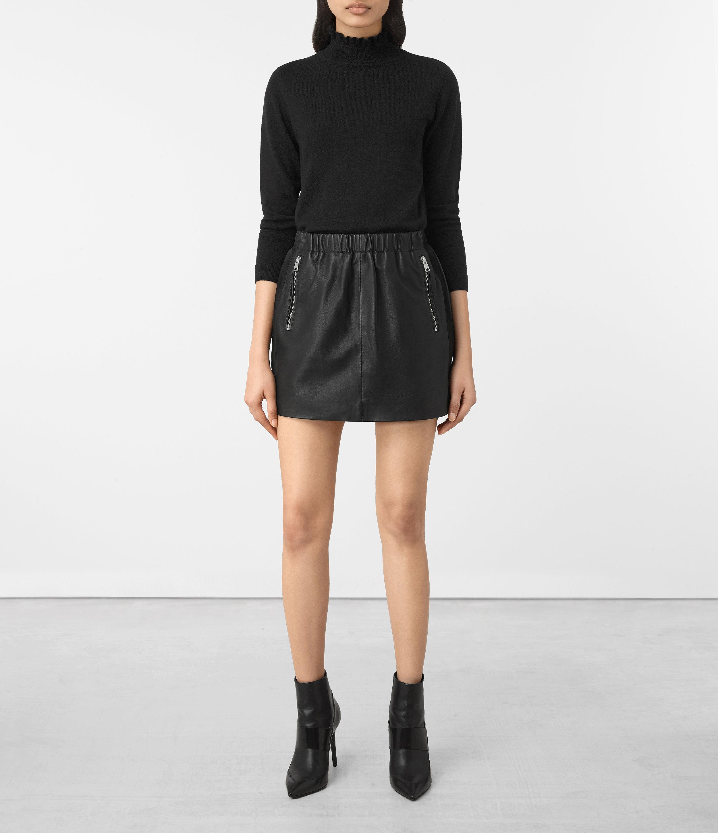 Lyst - Allsaints Suko Leather Skirt in Black