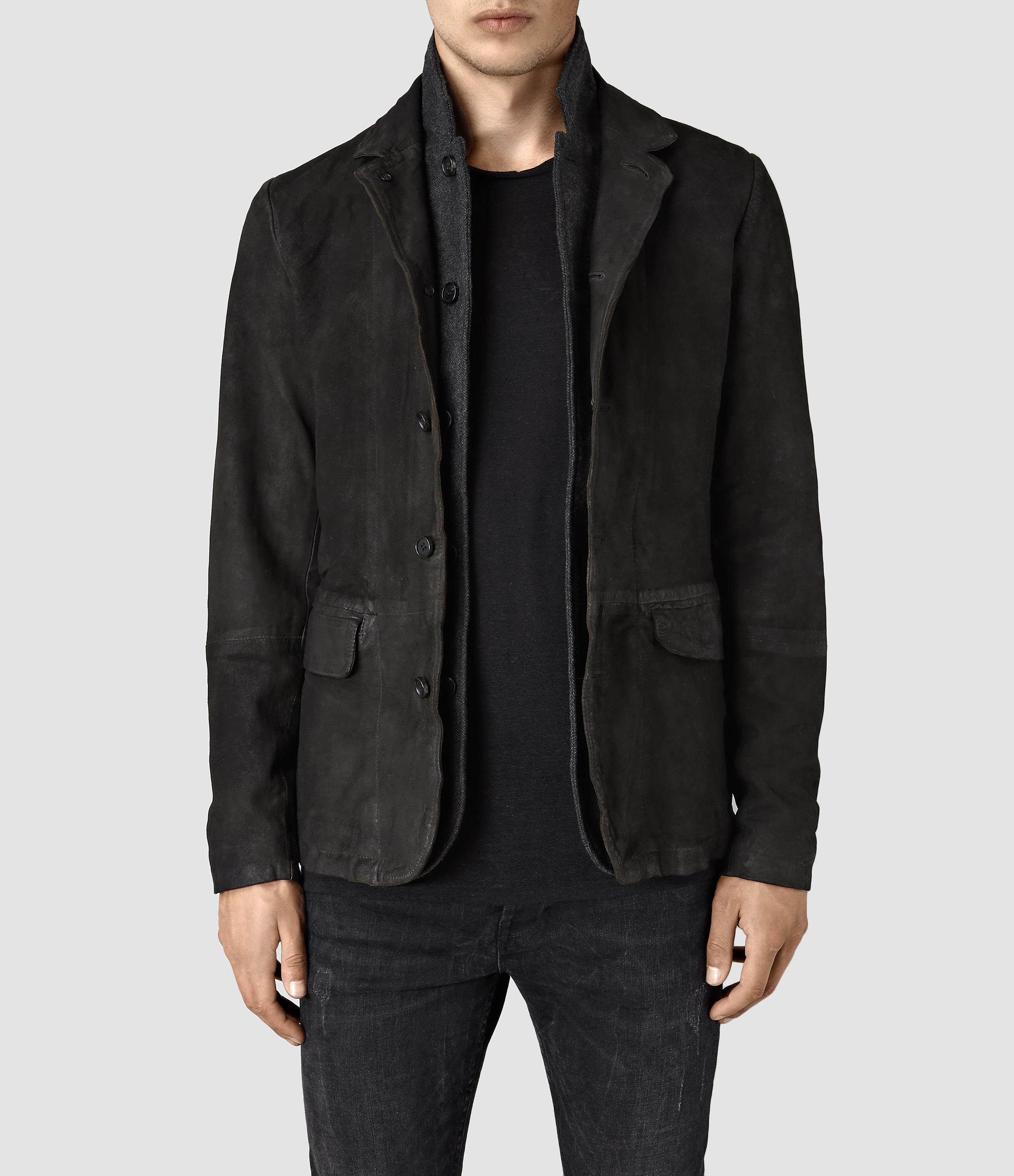 Allsaints Survey Leather Blazer in Grey for Men | Lyst