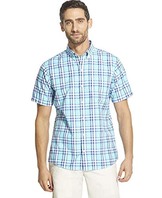 Izod Breeze Short Sleeve Button Down Plaid Shirt in Blue for Men - Save ...