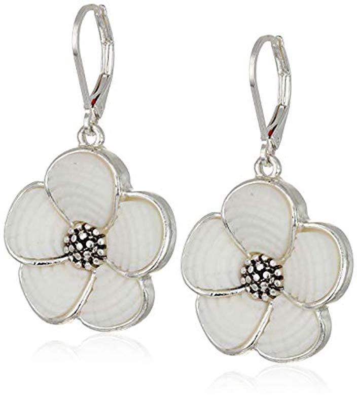Napier Silver/white Flower Drop Leverback Earrings in White Lyst