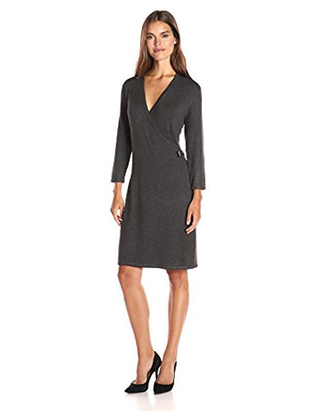 Lyst - Calvin Klein Medium Faux Wrap Sweater Dress in Black