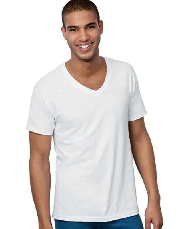 Hanes S Classic White V-neck T-shirt in White for Men - Lyst