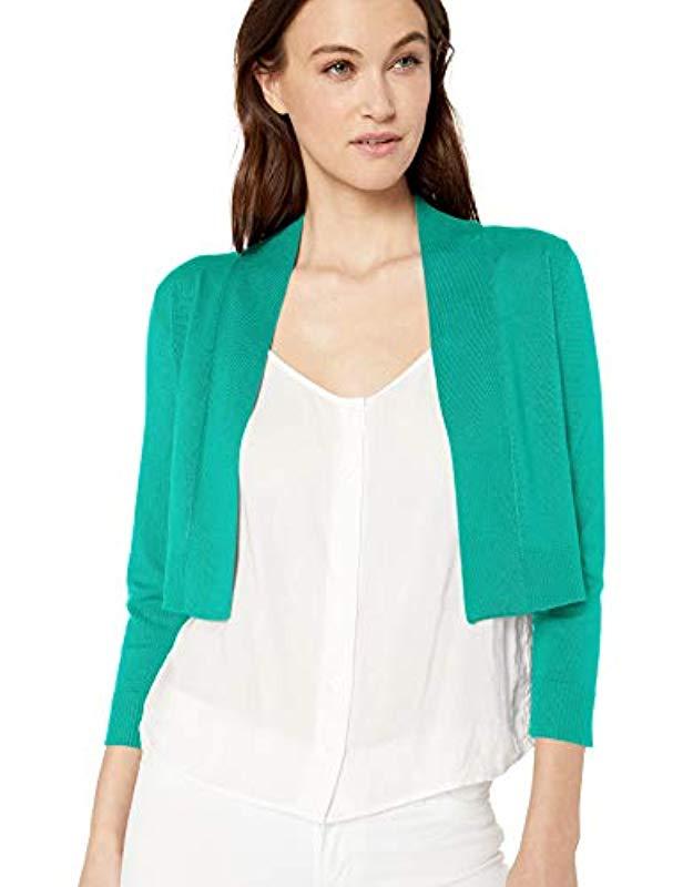 Calvin Klein 3/4 Sleeve Knit Shrug in Green - Lyst