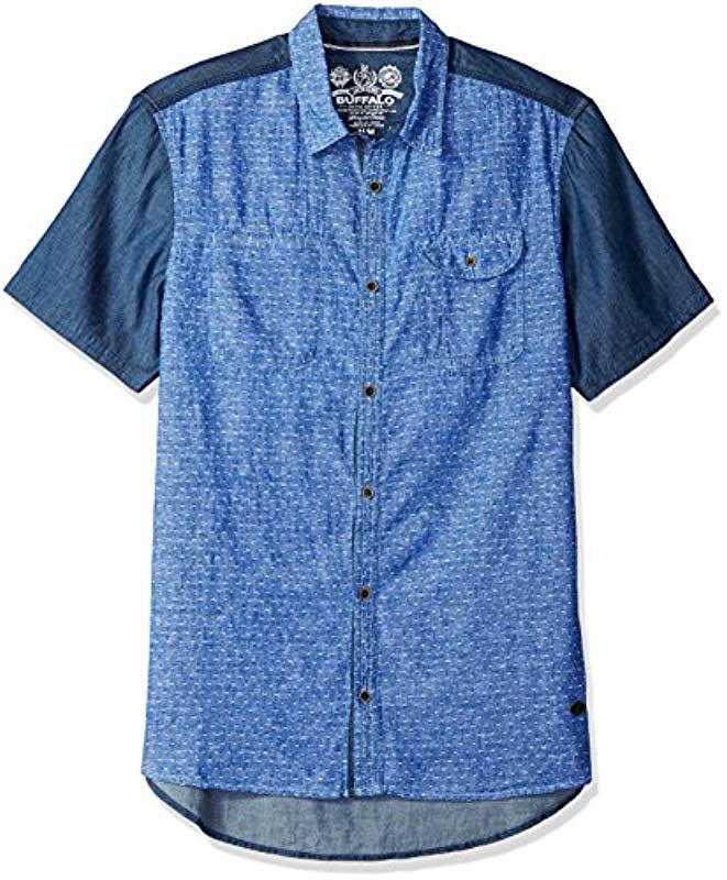 Buffalo David Bitton Mens Sabitelo-x Ls Slim Stretch Slub Denim Button Down Shirt