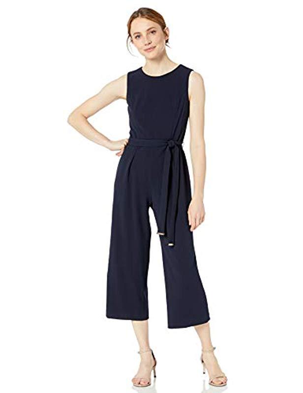 Tommy Hilfiger Scuba Crepe Cropped Jumpsuit in Blue - Lyst