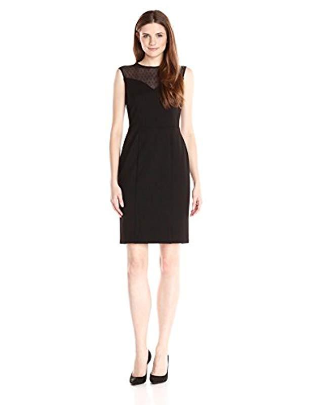 Nine West Cap Sleeve Cocktail Dress With Lace Bodice in Black - Lyst