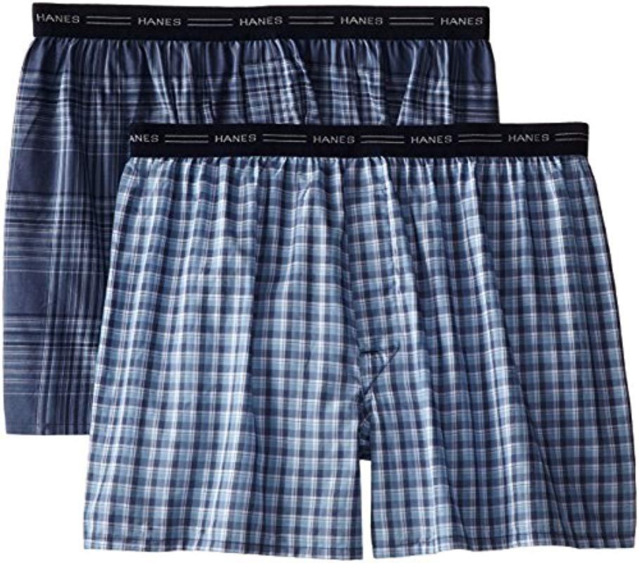 Hanes 2-pack Exposed Waistband Woven Boxers in Blue for Men - Save 8% ...