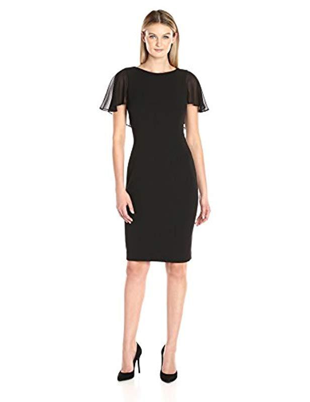Lyst - Calvin Klein Chiffon Flutter Sleeve Sheath Dress in Black