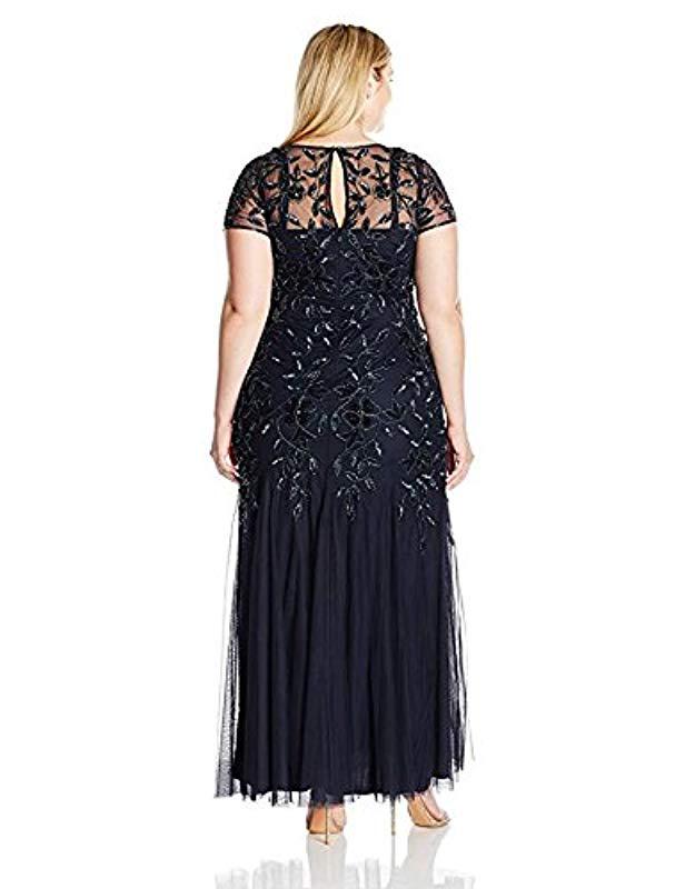 adrianna papell floral beaded godet gown night plum