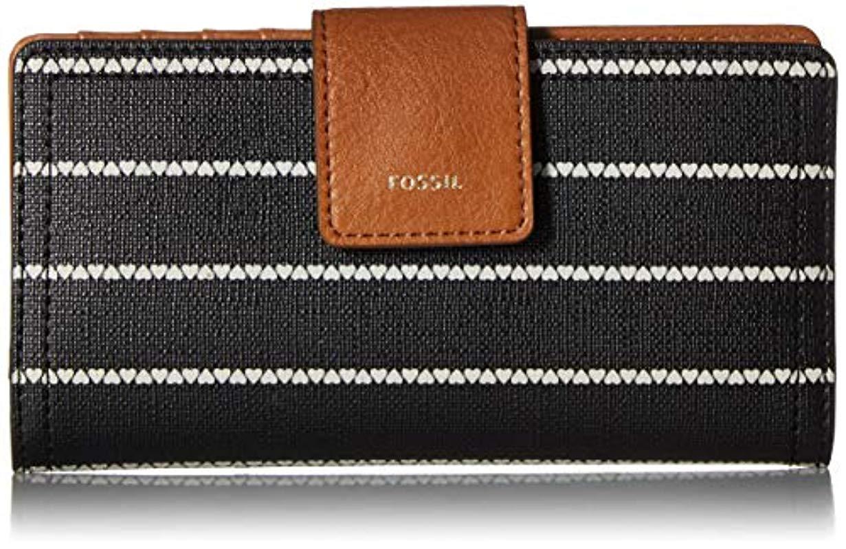 Fossil Logan Rfid Tab Clutch Wallet Black/white in Black Lyst