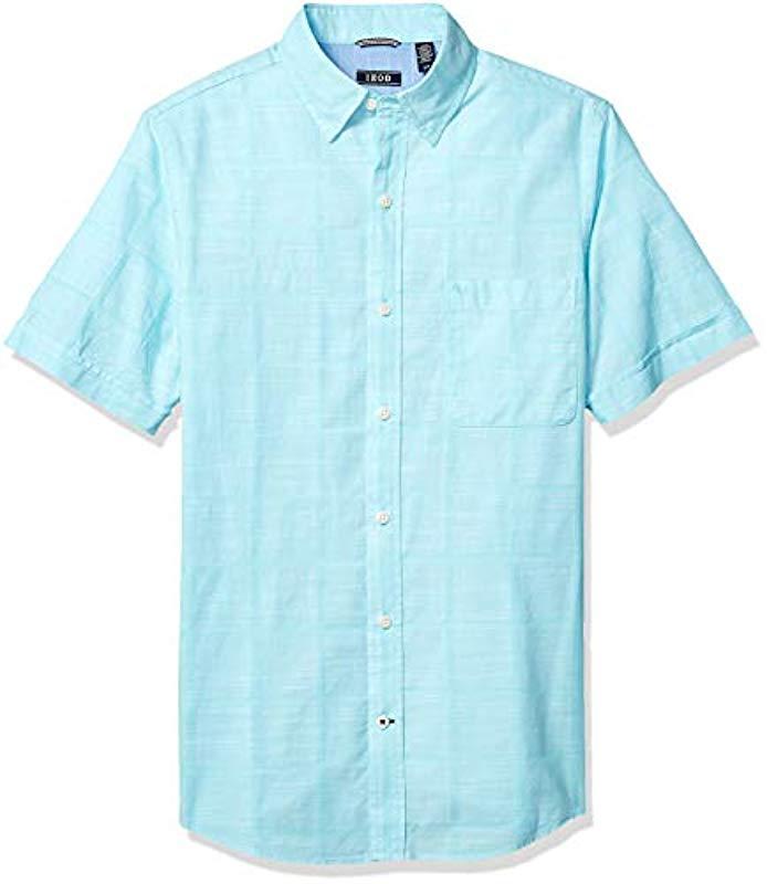 Izod Saltwater Short Sleeve Windowpane Button Down Shirt in Blue for ...