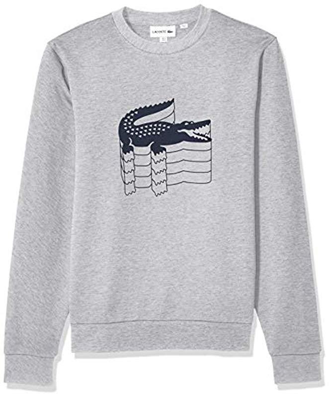 Lacoste Long Sleeve Graphic Brushed Fleece Jersey in Gray for Men - Lyst