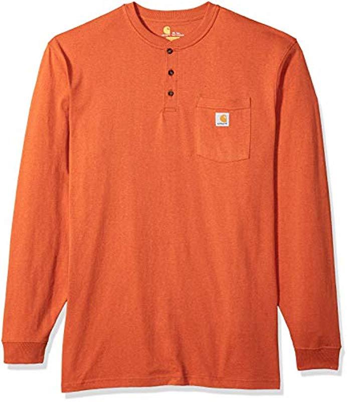 Carhartt Big & Tall Workwear Pocket Long Sleeve Henley Shirt in Orange ...