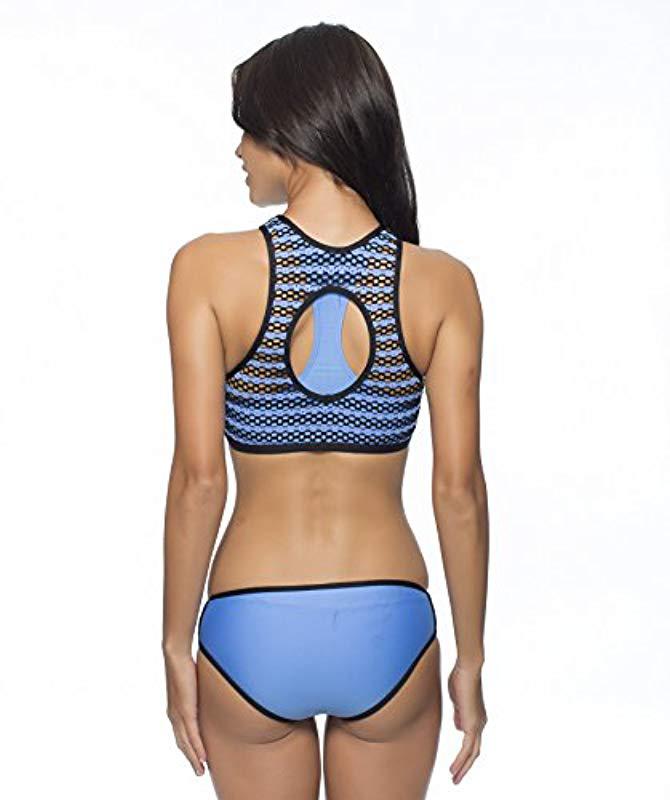 Splendid High Neck Racerback Swimsuit Bikini Top in Blue Lyst