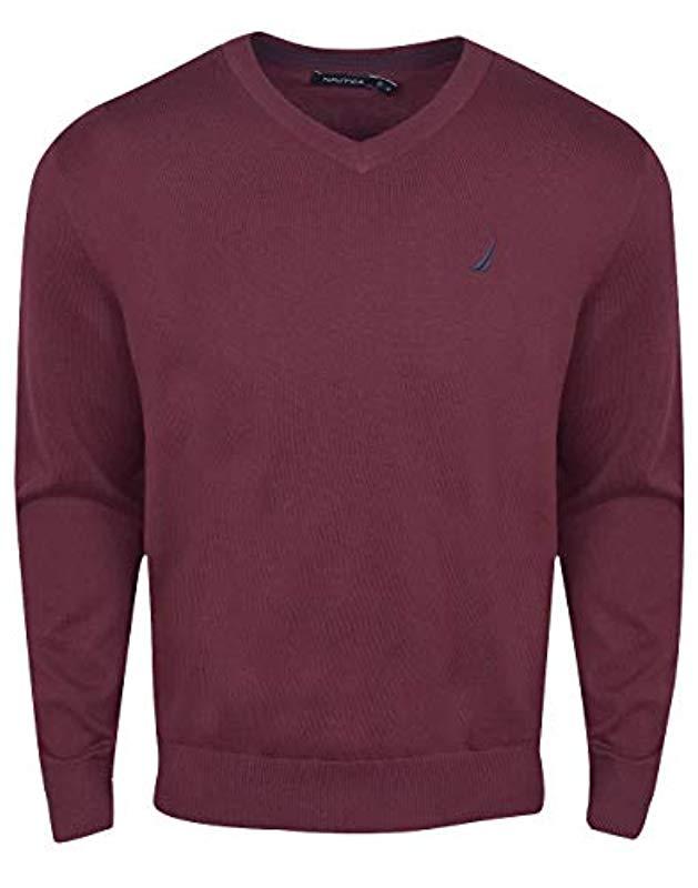 Lyst - Nautica Long Sleeve Solid Classic V-neck Sweater in Purple for Men