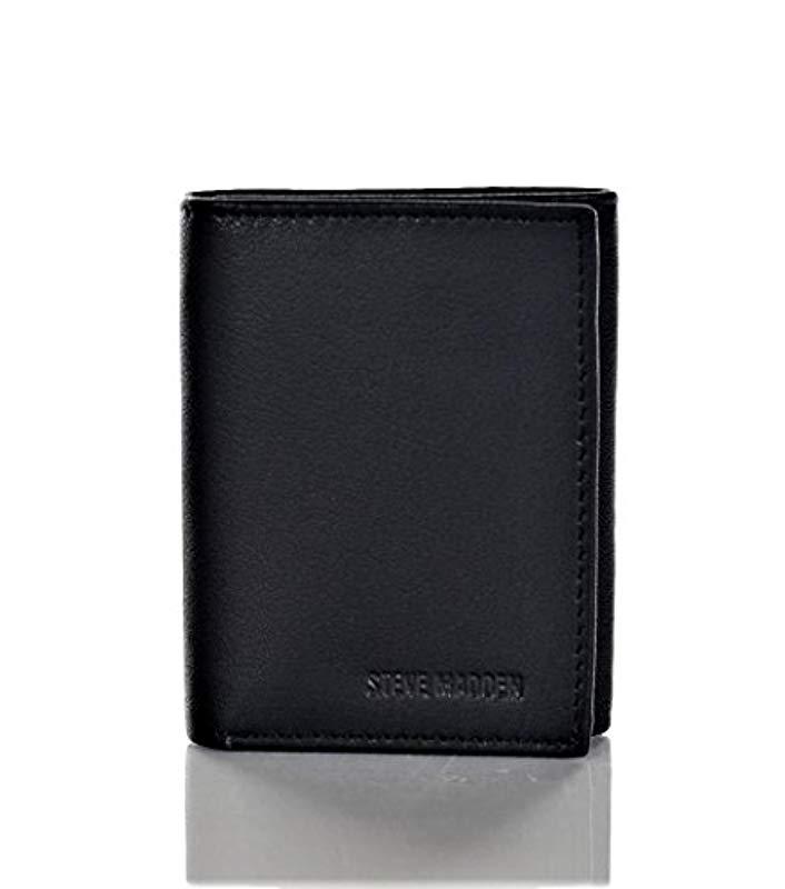 Steve Madden Leather Trifold Wallet in Black for Men - Lyst