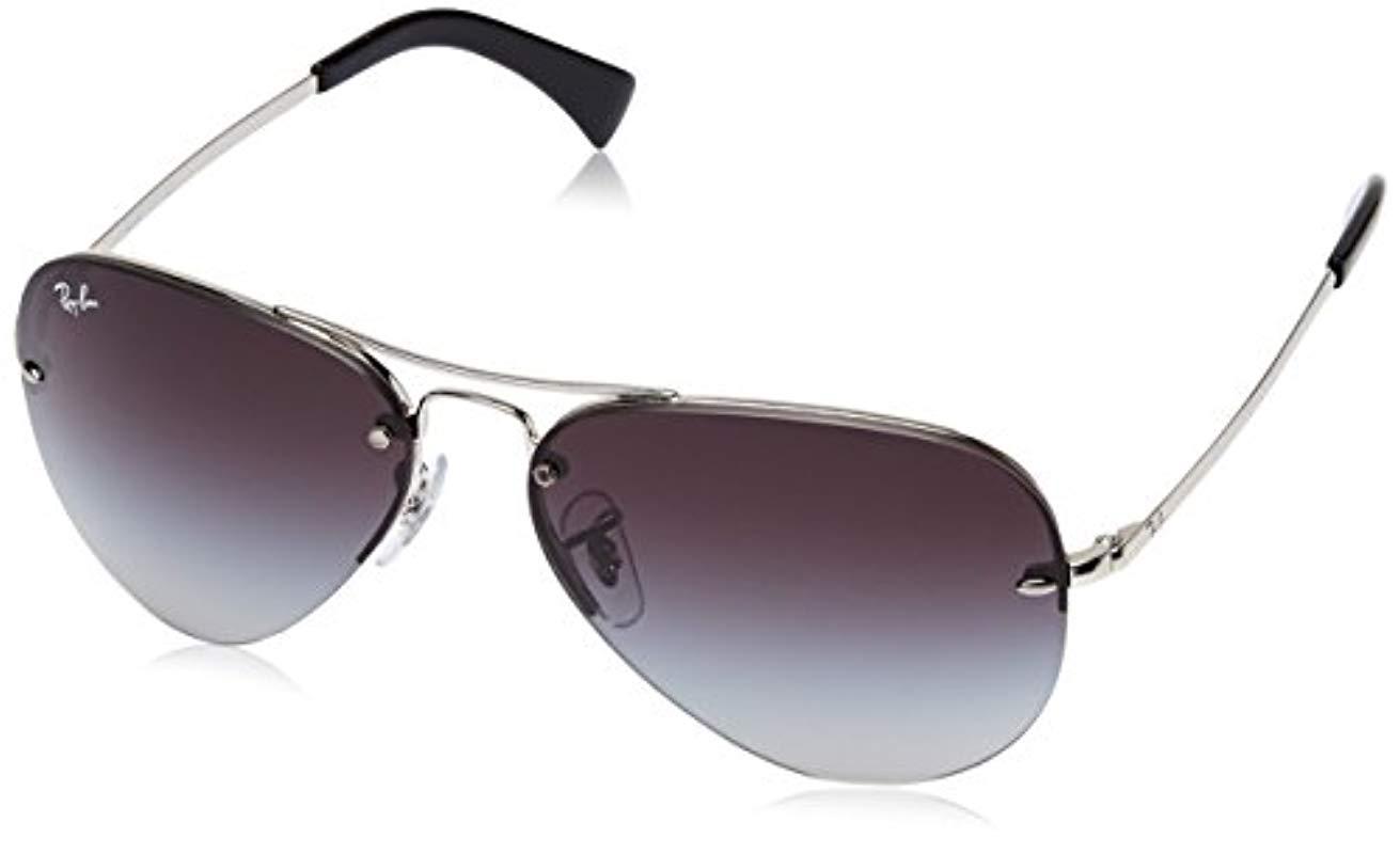 Ray Ban Rimless Aviator Sunglasses In Silver Grey Gradient Rb3449 0038g 59 In Metallic For Men 3115