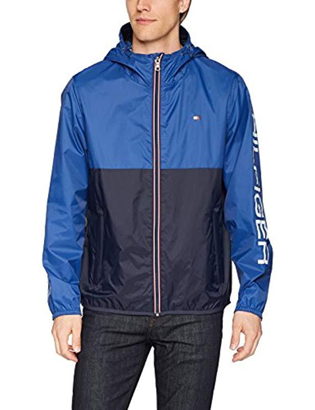 Tommy Hilfiger Color Blocked Logo Rain Slicker Jacket in Blue for Men