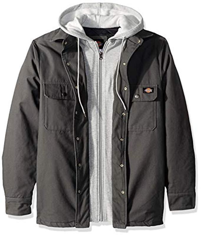 dickies men's relaxed fit hooded duck quilted shirt jacket big