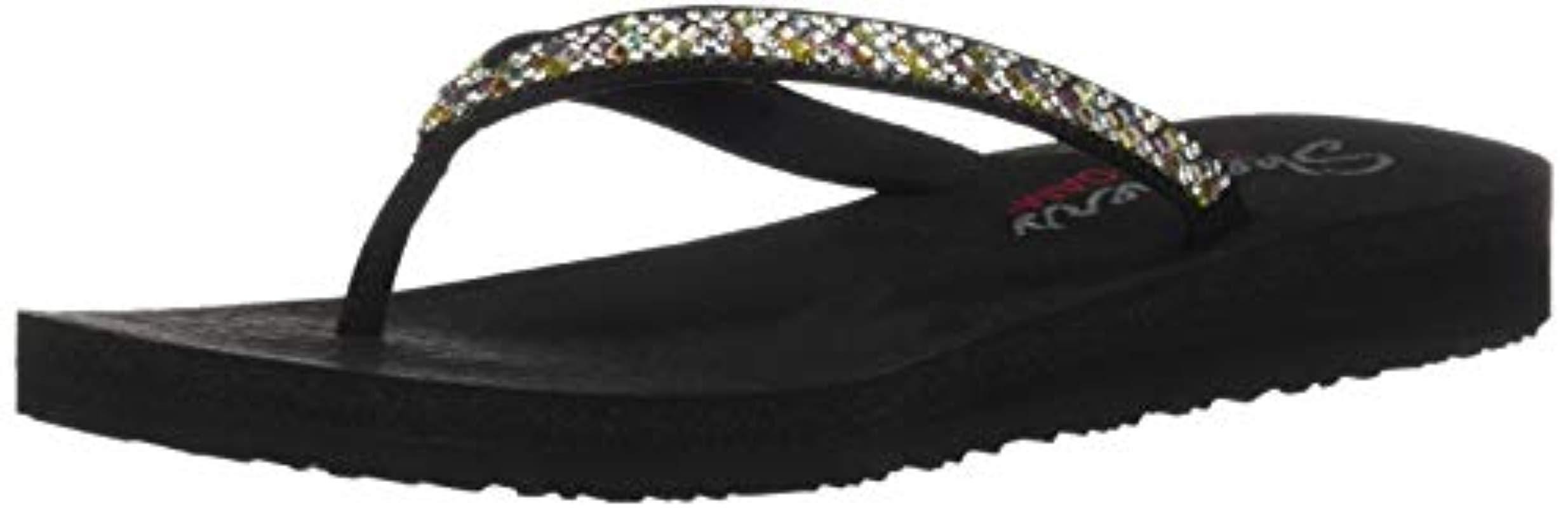 Lyst Skechers Meditation Perfect 10 Square Rhinestone Embellished Thong Flip Flop In Black 3378