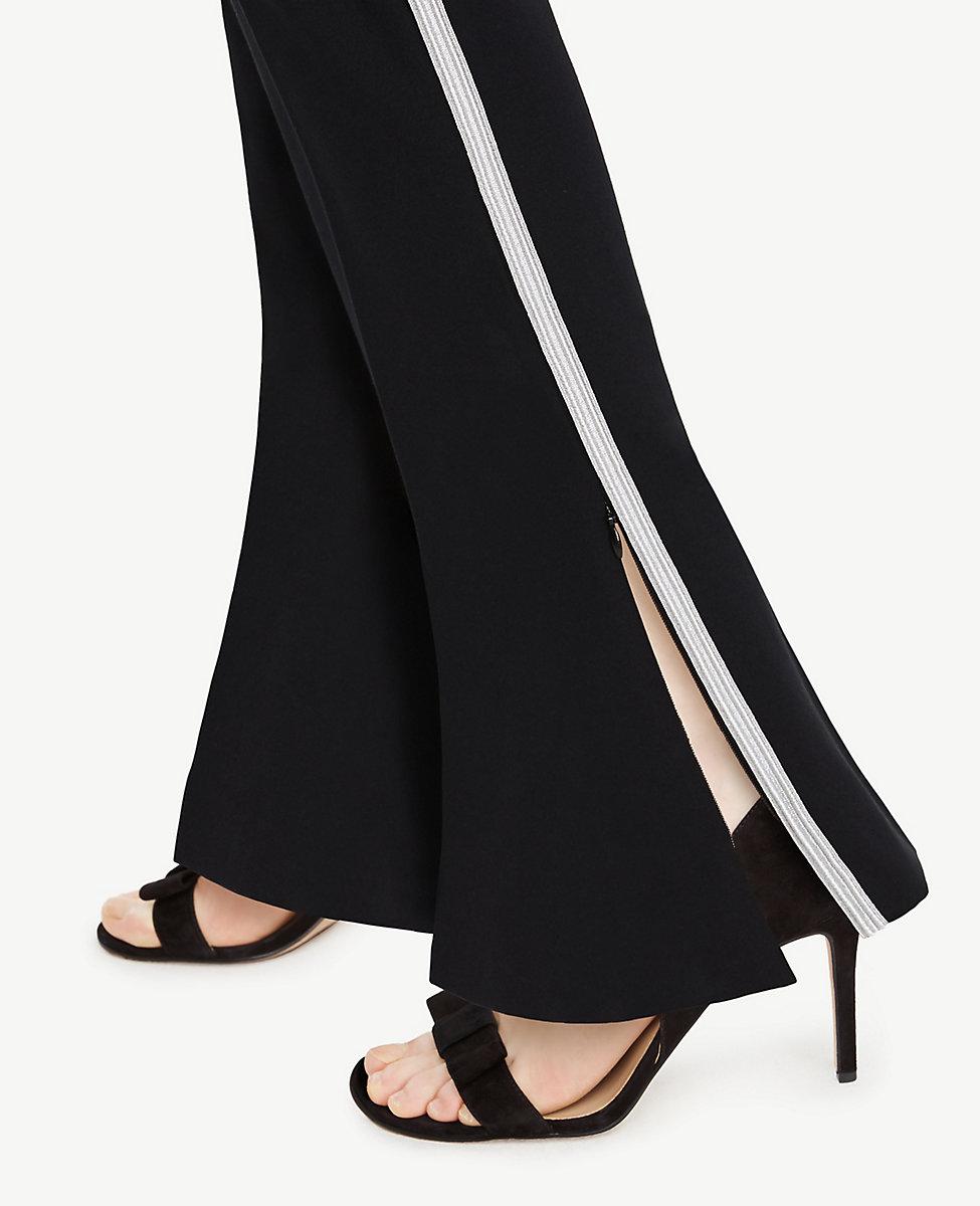 Lyst Ann Taylor Petite Metallic Stripe Ponte Track Pants in Black