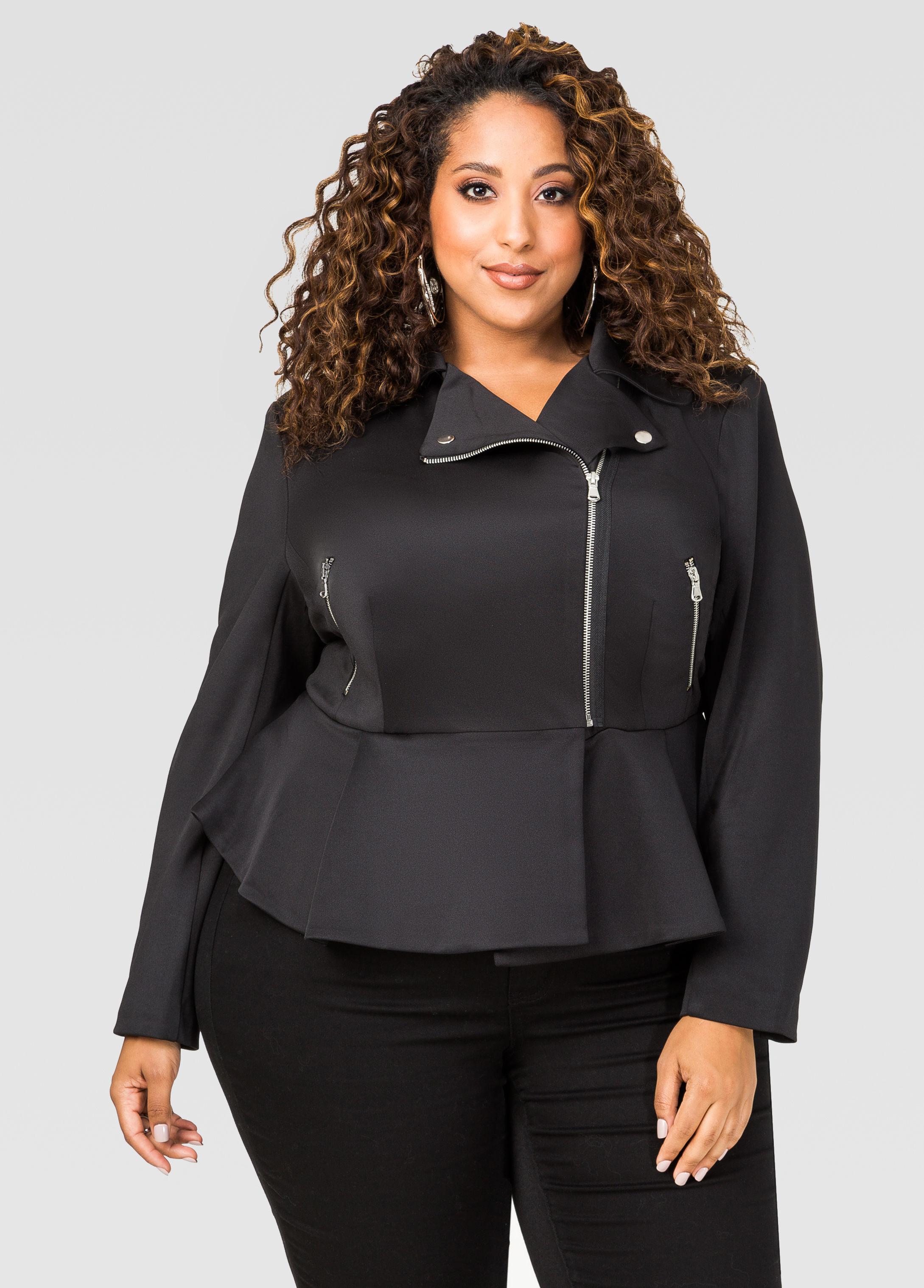 Lyst Ashley stewart  Ponte Peplum Moto Jacket in Black