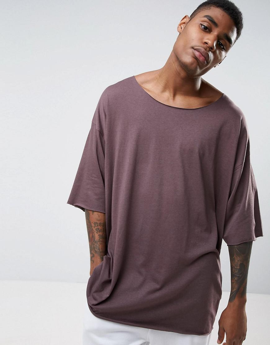 Lyst Asos Super Oversized T Shirt With Scoop Neck And Raw Edges In Brown In Brown For Men 9114