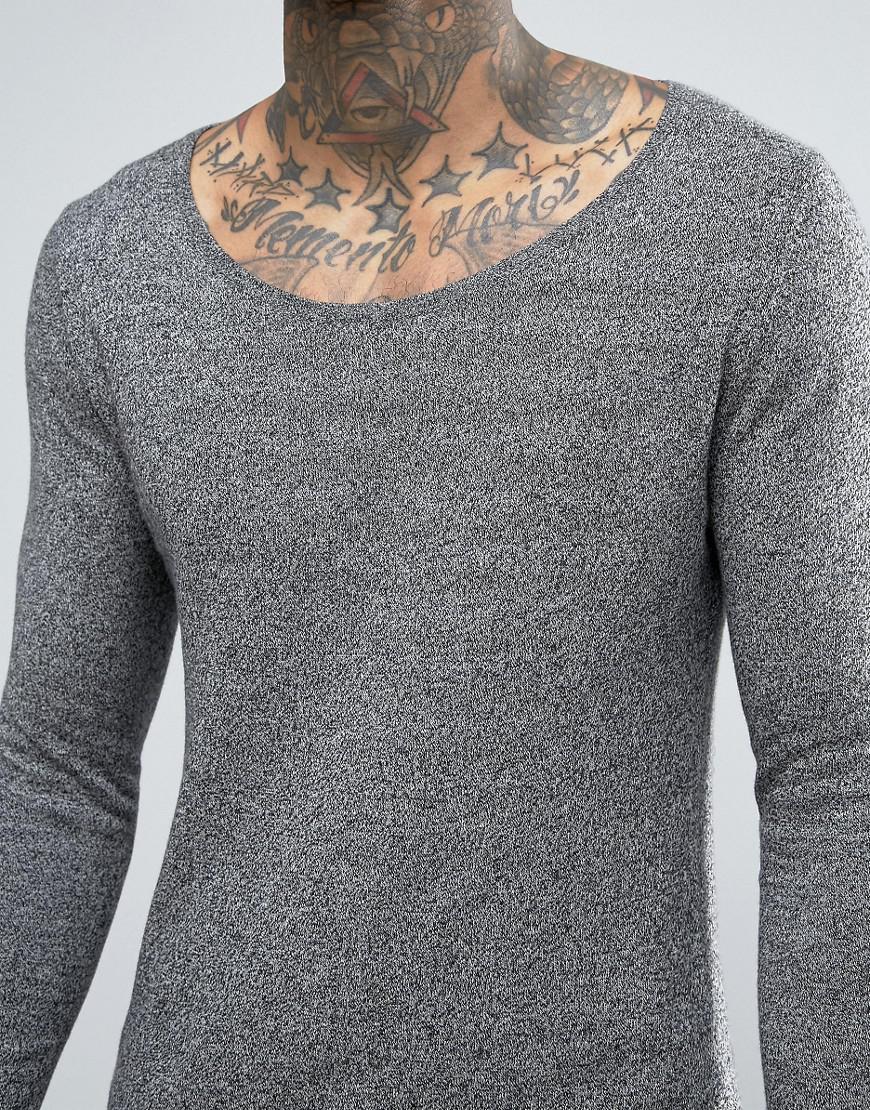 Lyst - Asos Extreme Muscle Fit Scoop Neck Sweater in Gray for Men