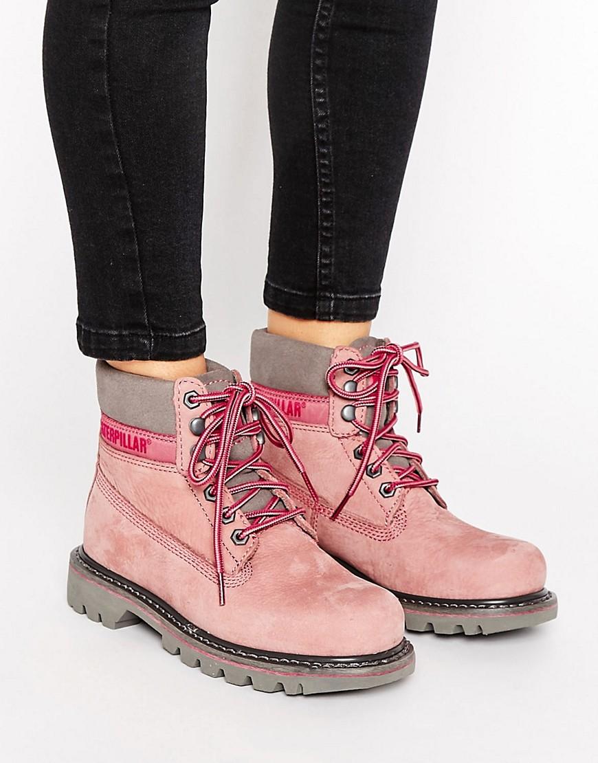 Lyst Caterpillar Cat Colorado Lace Up Flat Boot in Pink