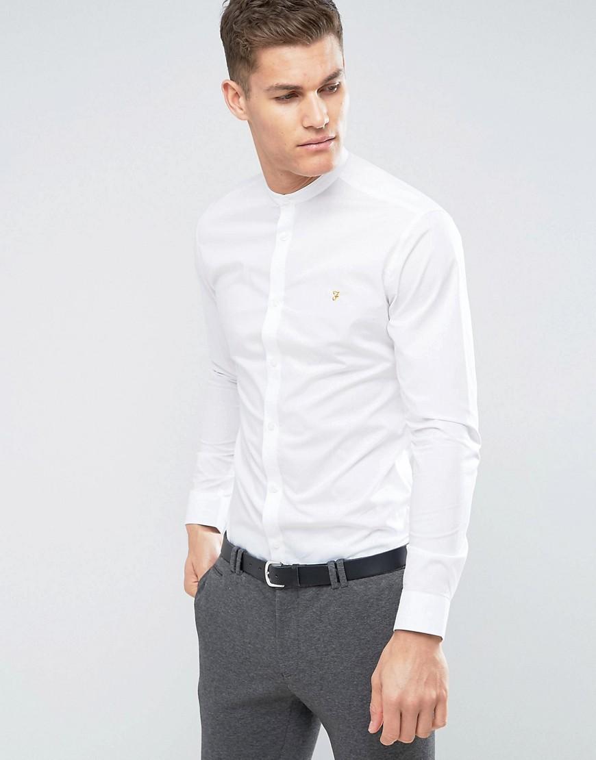 Lyst Farah Shirt With Grandad Collar In Slim Fit With Stretch In White For Men 6824