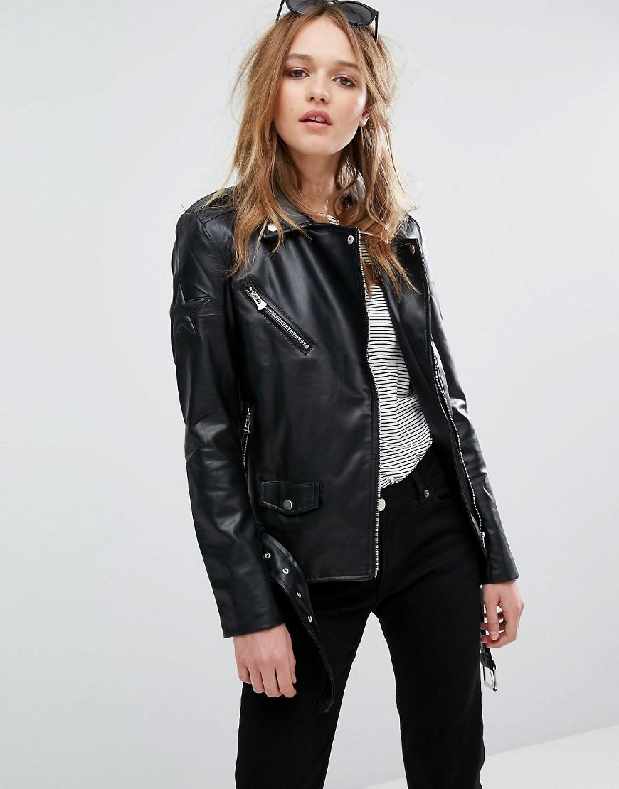 Lyst - Pull&Bear Logo Leather Look Jacket in Black