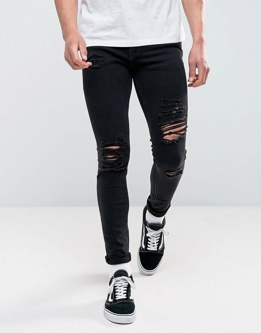 Jack & jones Intelligence Jeans In Skinny Fit Ripped Black Denim in