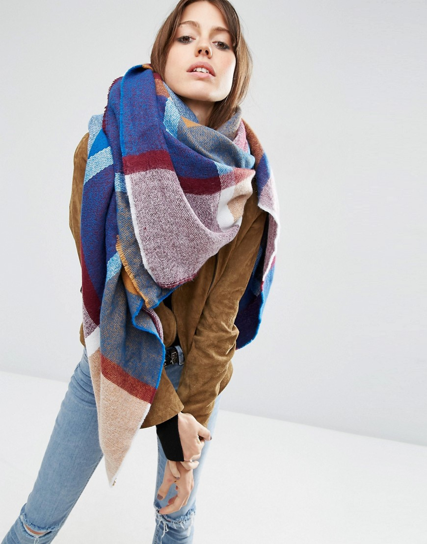 Asos Oversized Square Scarf In 70s Woven Check | Lyst