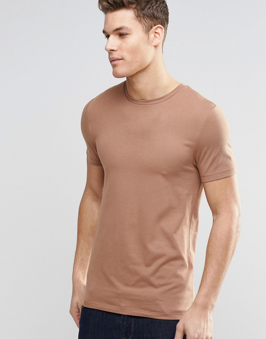 Asos Muscle T-shirt With Crew Neck In Brown in Brown for Men | Lyst
