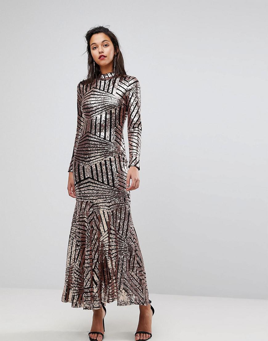 Lyst Club L All Over Sequin Long  Sleeve  Maxi Dress  in 