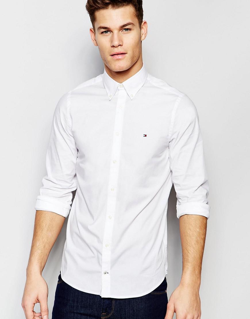 Lyst - Tommy Hilfiger Poplin Shirt With Stretch In Slim Fit In White in ...