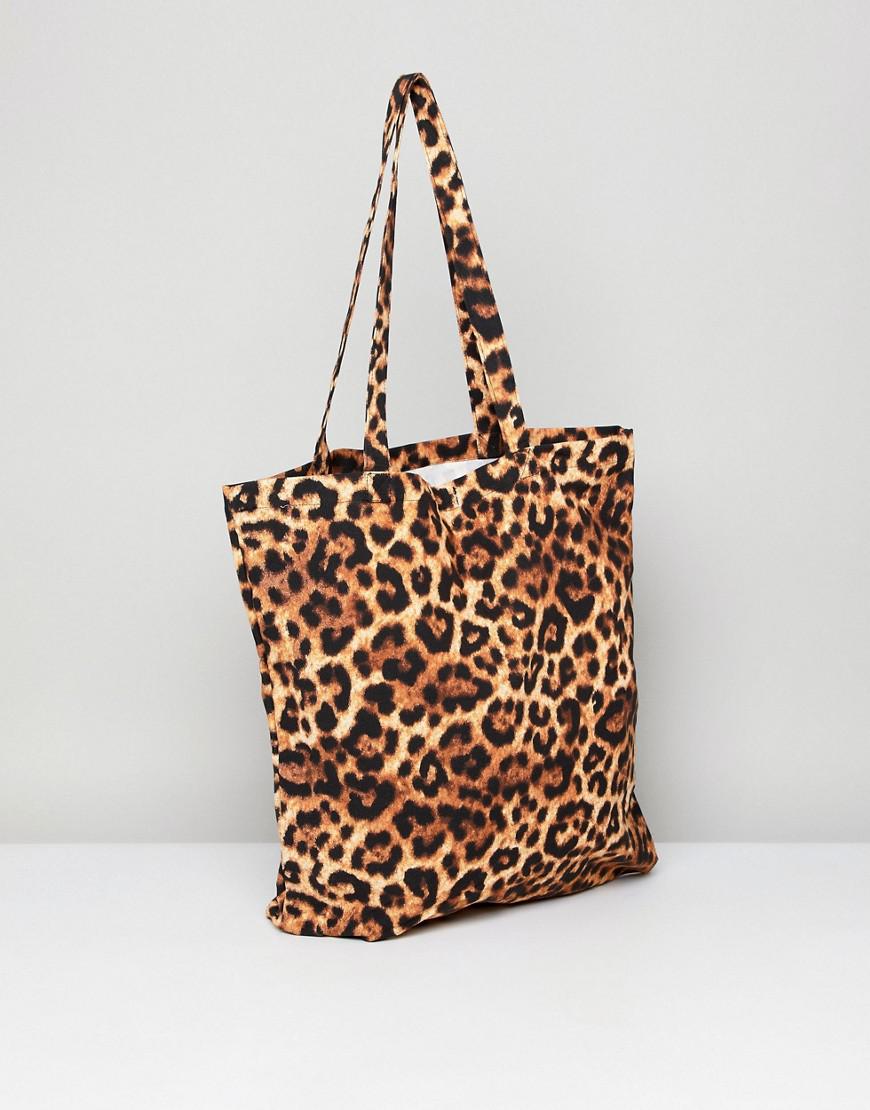 Lyst Monki Leopard Print Tote Bag  in Brown