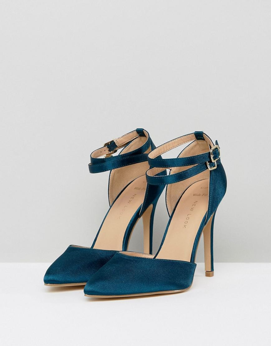 New Look Petrol Blue Satin Two Part Heeled Shoe - Lyst