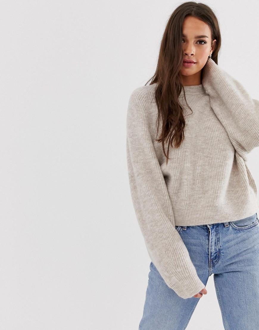 ASOS Fluffy Sweater With Balloon Sleeve in Natural - Lyst